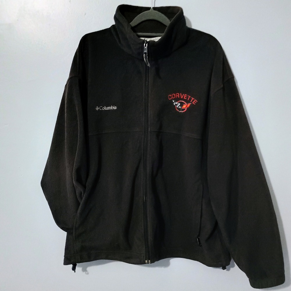 Columbia Corvette Mens Fleece Jacket XL Black Full Zip Embroidered
